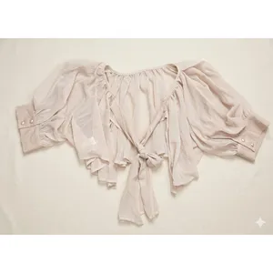 Cupshe Sheer Ecru Half Puff Sleeve Cape Top Tie Back Size XL NWT Festival Boho thumbnail 2