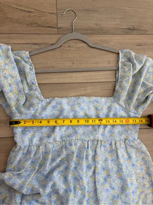 Altar’d State Light Blue Yellow Floral Square Neck Puffed Sleeve Baby Doll Dress thumbnail 7