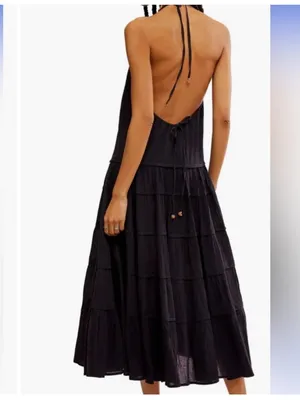 Free People Black SOMEWHERE SUNNY MAXI Dress Large thumbnail 3