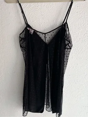 Y2K Victoria’s Secret Silk + Sheer Lace Split front Cami Top Black Large thumbnail 5
