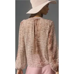 Anthropologie Snake Print Ruffled V-Neck Long Sleeve Ruffle‎ Blouse Size L thumbnail 2