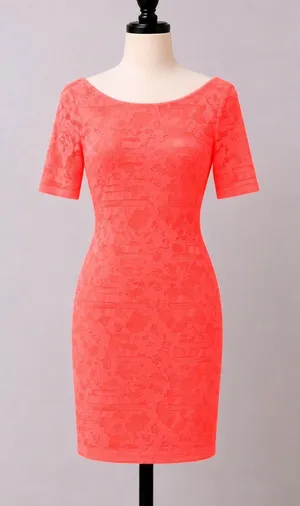 Windsor Neon‎ Coral Orange Floral Lace Open Back Bodycon Mini Dress Medium thumbnail 1