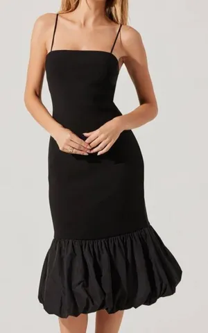 Commense Size M Midi Dress Black Sleeveless Bubble Hem Minimalist Cocktail thumbnail 1
