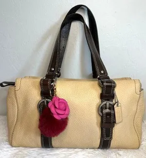 COACH Chelsea Beige and Brown Pebbled Leather Shoulder Bag thumbnail 1