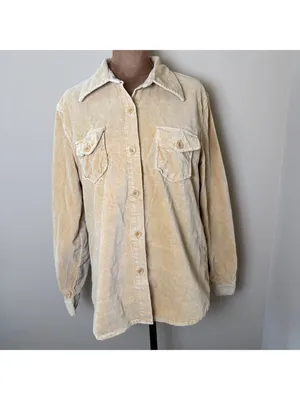 Vintage Y2K Gap Velvet Button Down Shirt Womens Large Tan Retro Top 100% Cotton thumbnail 2