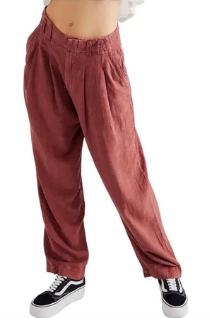 FREE PEOPLE Calla Pleated Trousers red $100 fall linen blend thumbnail 1