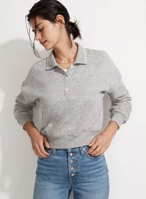 Madewell Heather Gray Cropped Polo Sweatshirt thumbnail 1