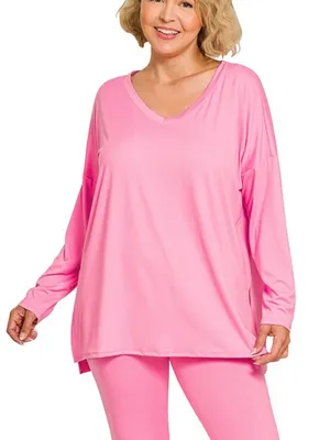 NEW!Plus Size Candy Pink brushed soft microfiber loungewear set Size 2X thumbnail 2