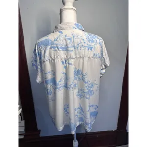 Jane + Delancey Womens Blue White Toile Scenic Button Down Shirt Large Short Slv thumbnail 3