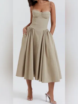 NEW House OF CB Samaria Corset Fit & Flare Midi Dress Taupe sz L thumbnail 3