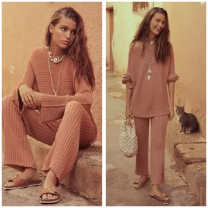 Free People Beach Imogene Oversized Knit Tunic‎ Sweater Top Size Medium Salmon thumbnail 2