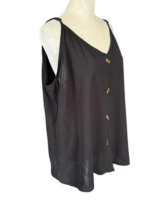 Shiela Rose women's black sleeveless button down v-neck tank top size XL thumbnail 2