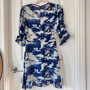 Reformation Blue‎ Laurelei Angel Print Viscose V-Neckline Dress 6P thumbnail 4