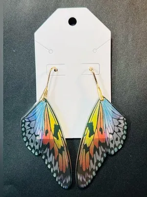 Translucent Butterfly Wings Gold Tone Pierced Earrings New thumbnail 1
