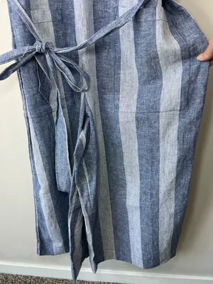 Beach Lunch Lounge Linen Blend Cropped Jumpsuit Blue Stripe Wide Leg Coastal Lg thumbnail 6