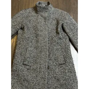 J Crew Tweed‎ Coat Women Size 0 Black White Long Wool Blend Walker Pea thumbnail 4