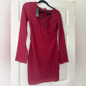 NWT Wild Fable Split Long Sleeve Mini A-Line Cranberry Size Small Dress thumbnail 3