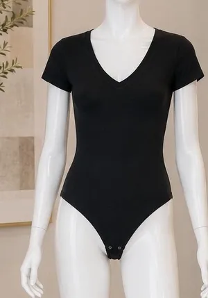 Citizens of Humanity Womens Bodysuit Black V-Neck Supima Cotton XS thumbnail 1