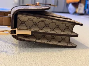 Source Unknown Beige Brown Monogram Shoulder Bag with Gold Buckle with a matching wallet. thumbnail 12