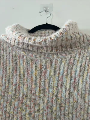 NWT Lulus Knit Turtleneck Cream Speckled Sweater Mini Dress Small Cozy Oversized thumbnail 5