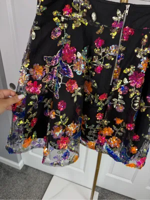 Impressions 1X Black Multicolor Floral Sequin Fit & Flare Mini Skirt NWOT thumbnail 12