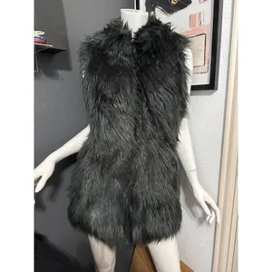 Ann Taylor LOFT Black Faux‎ Fur Vegan Chunky Vest Mob Wife Western Glam XS/S thumbnail 2