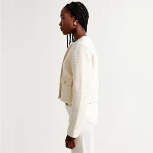 NWT Abercrombie & Fitch Cream Boucle Fabric Gold Button Blazer thumbnail 3