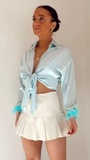 Colorful Natalie Leather Mini Skirt Cream thumbnail 2