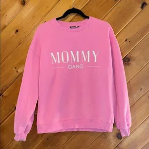 Fancy homebody small shop “Mommy Gang” bright pink crewneck sweatshirt thumbnail 1