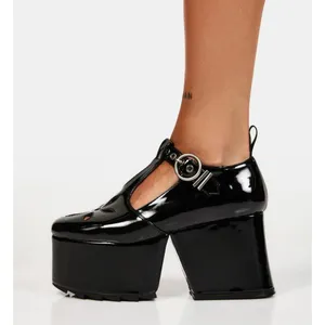 Lamoda Mary Jane Shoes Women 7 Black Patent Overthinking It Platform Cutout Goth thumbnail 15