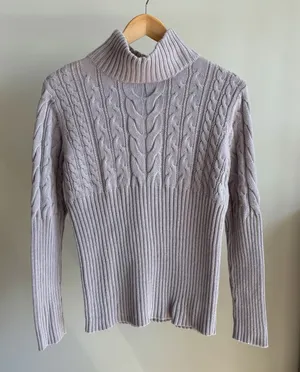 Vintage Axcess Turtleneck Sweater Large Grey Cable Knit Y2K Preppy Chic Cottage thumbnail 1