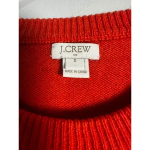 J.Crew Womens Ruffle Cuff Crewneck Sweater Red Cotton Wool Blend G9861 Size S‎ thumbnail 4