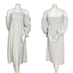 Petal + Pup Off The Shoulder Dress Domenica Striped Neutral Women 2 Midi Smocked thumbnail 7