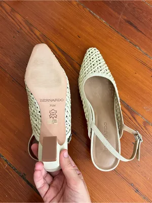 EUC Bernardo Cream Woven Leather Slingback Block Heel Pumps Cream Sz 7.5 ❤️🍄 thumbnail 8
