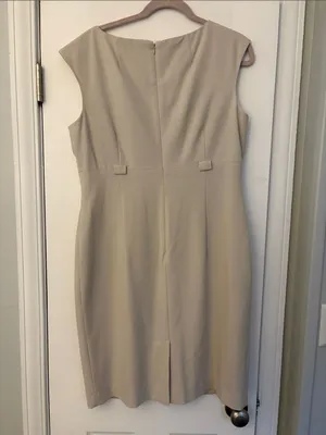 Calvin Klein Beige Pleated Neck Sheath Dress 14 Workwear Office Business Casual thumbnail 4