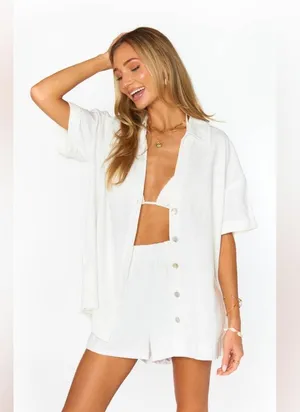 SHOW ME YOUR MUMU Hendrix Short In White Linen thumbnail 8