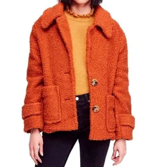 Free People *SO SOFT* Teddy Coat In Terra Cotta thumbnail 1