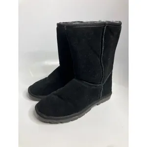 Lamo Suede Mid Calf Boots Womens 7 Black Excellent Faux Fur Lined Pull On thumbnail 3