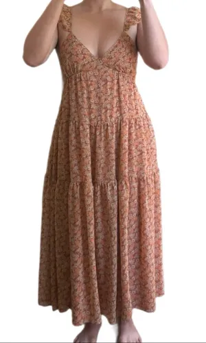 Madewell Georgette Ruffle-Sleeve Tiered Midi Dress In Daisy Meadow Size 8 thumbnail 4