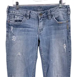 Silver Jeans AIKO Light Wash Distressed Straight Leg Jeans Size 29 thumbnail 2