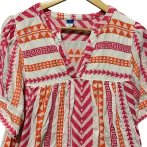 Old Navy Womens Babydoll Top L Pink Orange Aztec Geometric Boho Cottagecore‎ thumbnail 3