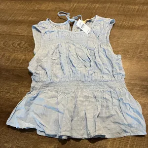 NWT Loft Blue Plaid Smocked Peplum Top thumbnail 2