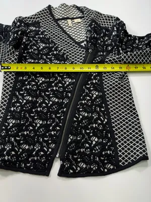 Moth Anthropologie Black & White Jacquard Moto Jacket with Asymmetrical Zipper thumbnail 5