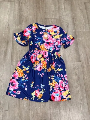Navy Floral Ruffle Sleeve Women’s Dress thumbnail 4