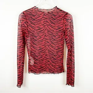 NEW Zara Sheer Animal Print‎ Mesh Top Women's S Red Long Sleeve Y2K thumbnail 3