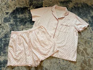 Uniqlo Light Pink Short Pajama Set with Small Floral Print thumbnail 1