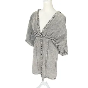 Joslin Studio Ayra Black Grey Denim Puff Sleeve Mini Dress Size 10 thumbnail 5