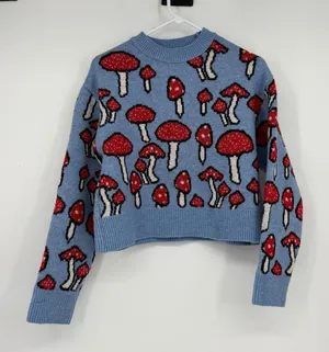 Zara Mushroom Toadstool Sweater S Blue Red Cropped Fairycore Cottagecore thumbnail 1