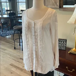 Romantic Free People ivory blouse oversized long top Womens S Button Up Lace thumbnail 14