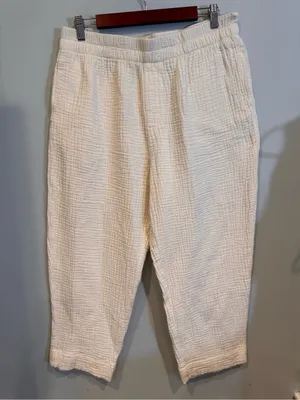 Madewell Lightspun Tapered Huston Pull-On Crop Pants Cream Gauze Size L thumbnail 2